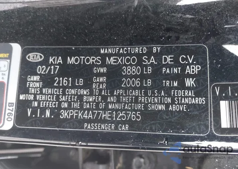 2017 Kia Forte Lx from USA, damaged, VIN 3KPFK4A77HE125765